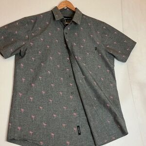 Men’s Molokai Surf Co. Grey flamingo  festival short sleeve button down L